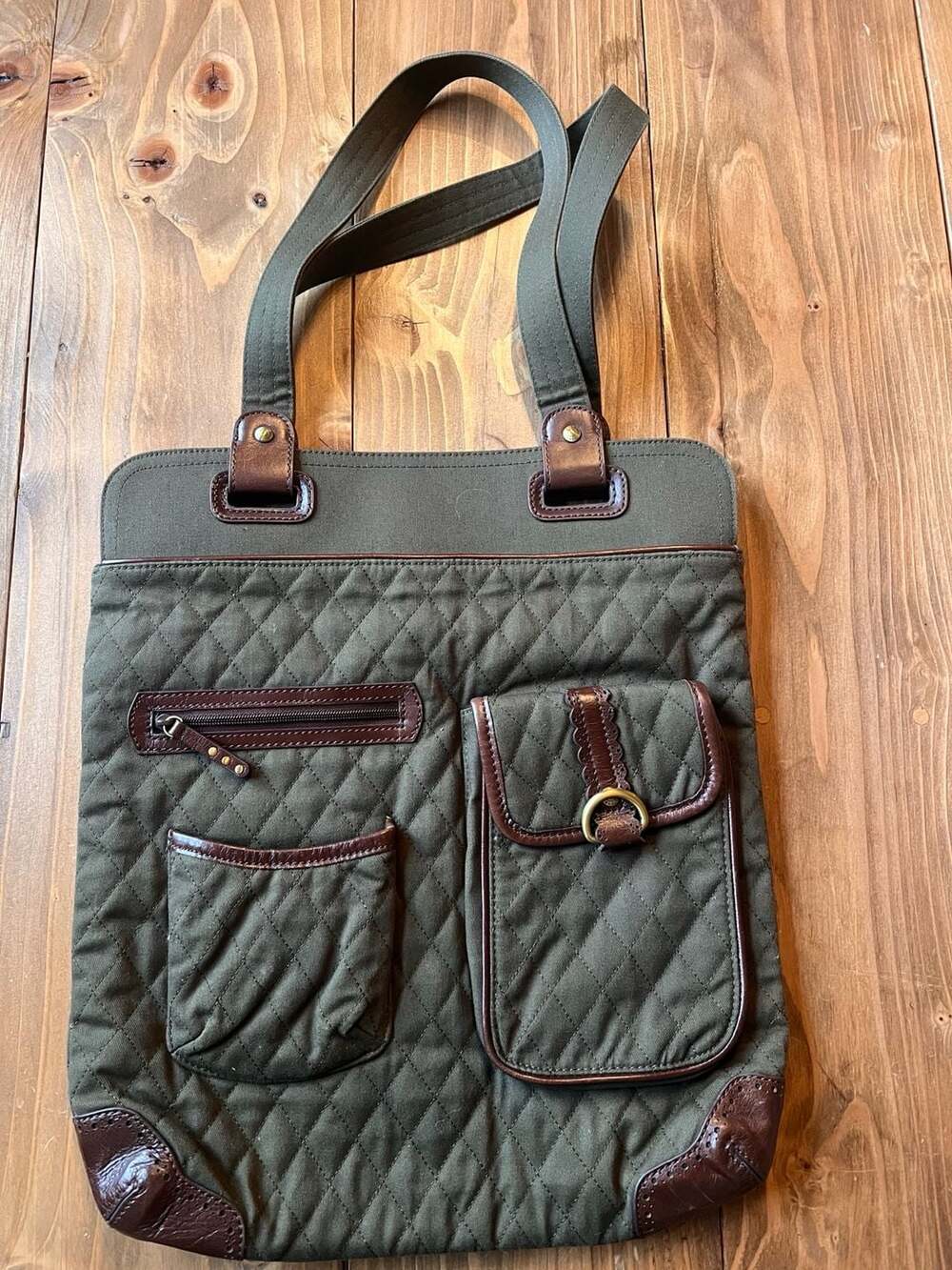 Vera Bradley Quilted Olive Green Canvas Tote Bag